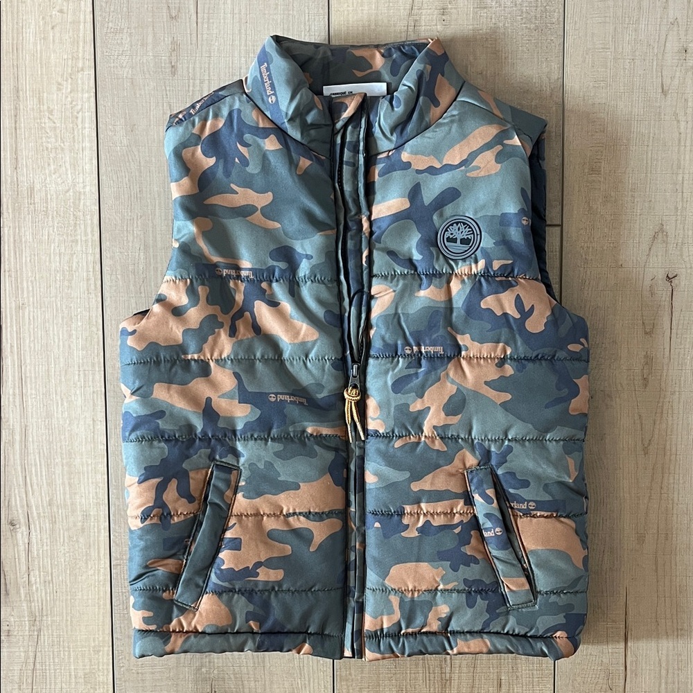 Timberland Kids Camo Puffer Vest - Forest Green & Tan